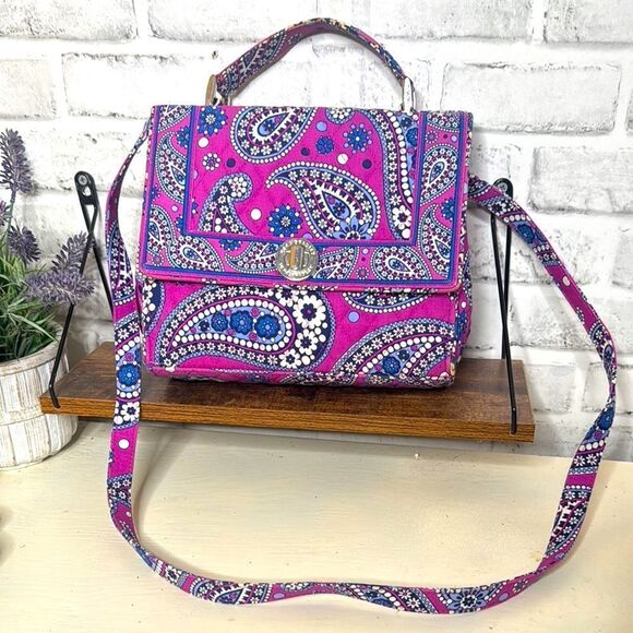 Vera Bradley Boysenberry Julia HandBag Purse 3” Handle W/ Shoulder Strap - Picture 2 of 9